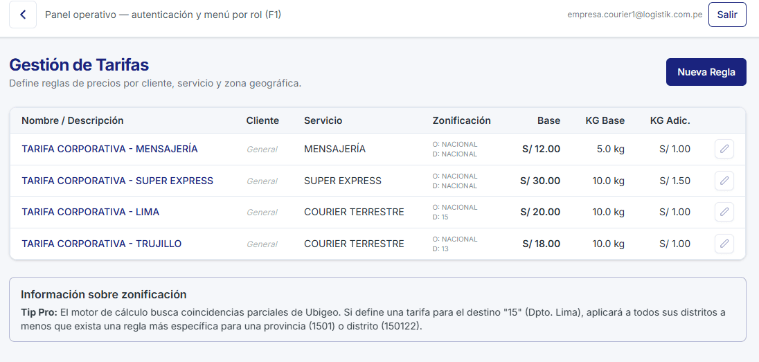 Configuración de Tarifas